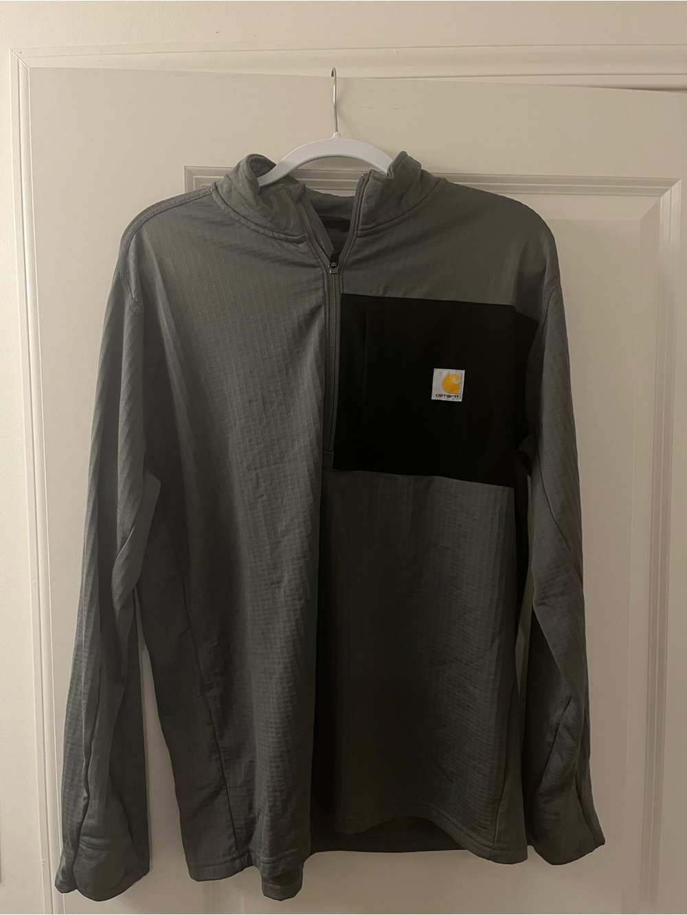 Carhartt Force Grid Fleece Quarter Zip Pullover Charcoal Grey Black Pocket